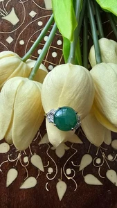 Genuine Water Green 5.2ct Jadeite Jade (Type A) 925 Silver Ring SIZE Adjustable - Picture 1 of 13