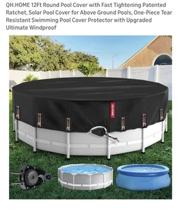 QH.HOME 12Ft Round Pool Cover with Fast Tightening Patented Ratchet, Solar Pool - Picture 1 of 12
