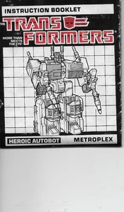 Transformers Original G1 1986 Metroplex Instructions Book Manual - Picture 1 of 1