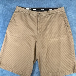 Volcom Frickin Stripe Chino Shorts Mens 40 Brown Pinstripe Skate Casual - Picture 1 of 15