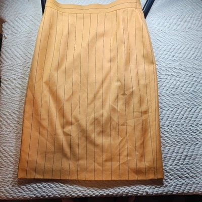 Escada Skirt EU38  Margaretha Ley Orange Navy Pinstripe Wool Authentic Vintage - Image 1 of 4