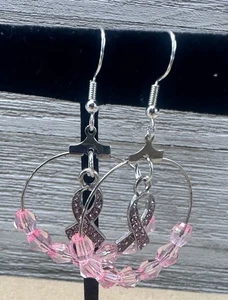 Breast Cancer Awareness Earrings Hoop Earrings - Picture 1 of 2
