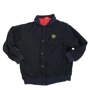 Vintage Lacoste Club Wool Bomber Jacket Black Size 6/XL Varsity Coat Zip Up - Picture 1 of 14