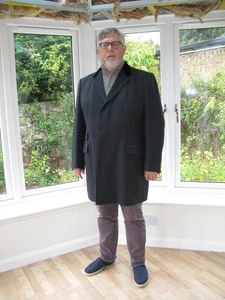 Men's Crombie Overcoat, wool, dark grey, with velvet collar - Picture 1 of 8