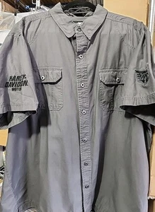 Harley Davidson Motor Clothes Gray Garage S/S Button Up 3XL Embroidery EUC - Picture 1 of 9