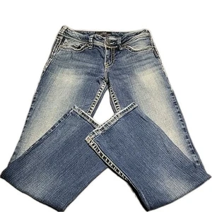 Silver Womens Jeans Size 28/30 Suki Bootcut Casual Denim Embellished Medium Wash - Picture 1 of 7