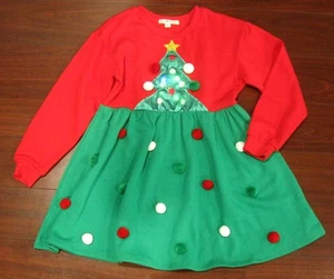 Mad Engine Girls Light-Up Christmas Tree Knit Holiday Dress Size S 6/6X EX - Picture 1 of 4