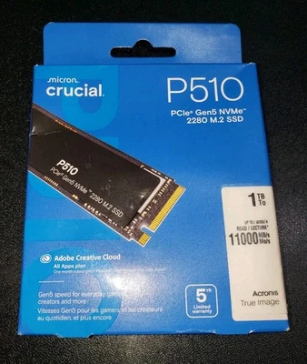 Crucial P510 1TB PCIe Gen5 NVMe 2280 M.2 SSD with Heatsink CT1000P510SSD5 - Image 1 of 4
