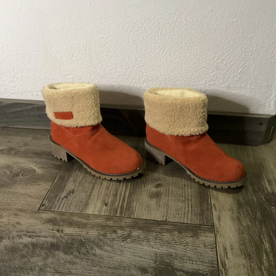 JBU by Jambu Shelly Suede Sherpa Cuff  Ankle Boots  8 Orange Memory Foam - Image 1 of 4
