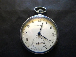 Sekonda 18 Jewelled Chromed 47mm Open Face Slim Pocket Watch. Working.. GC - Imagen 1 de 5