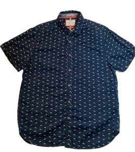Camicia uomo denim e fiori taglia L slim fit manica corta con bottoni stampa volpe - Foto 1 di 5