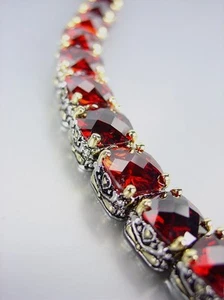 NEW Designer Silver Gold Balinese 17 Red Garnet Cushion Crystals Links Bracelet - Picture 1 of 4