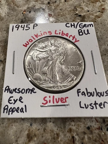 * 1945-P * CH-GEM BU MS WALKING LIBERTY HALF-DOLLAR 🔥Awesome Eye Appeal 🔥 Cover