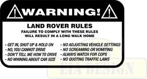 OFF ROAD FUNNY WARNING STICKERS - WARNING LR RULES black & white - Picture 1 of 1