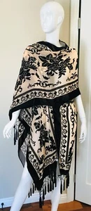 BLACK PINK Y BEIGE BURNOUT BURN OUT VELVET FANCY KIMONO DUSTER COAT XL LARGE NEW - Picture 1 of 6