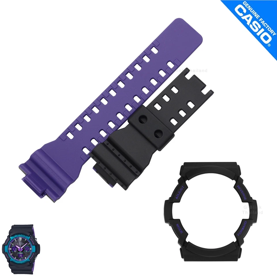 Correa y bisel de reloj genuino Casio G-Shock GAS-100BL-1 negro mate/púrpura dos tonos Foto 1 de 1
