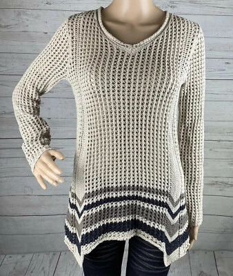 Suéter Royal Robbins Pequeño Marrón Tostado Chevron Rayas Dobladillo Punta Abierto Tejido Top Foto 1 de 4