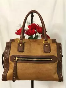 NWOT OrYANY Brenda Studded Calf-Hair Convertible Satchel Bag, Chestnut Brown - Picture 1 of 12