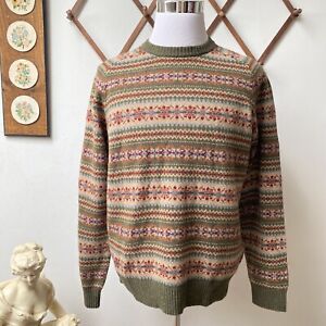 NWT Lands End Merino Wool Nordic Fair Isle Knit Sweater Mens Large
