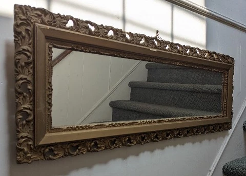Antique Panoramic Mantle Decorative Hanging Wall Glass Mirror Wooden Frame Cover