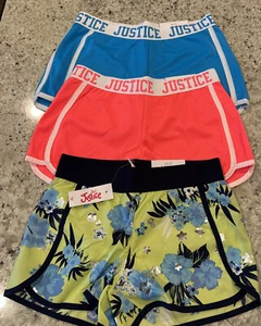 NWT Justice Girl's Size 8 Fold-over Mesh Shorts Aqua Blue Bright Pink Floral 3Pc - Picture 1 of 6