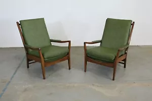 Pair of Mid Century Modern Walnut Open Arm Lounge Chairs - Picture 1 of 12
