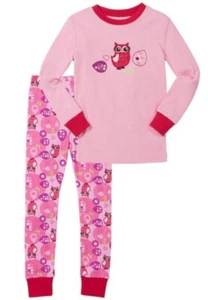 NEW Kirkland Girl Organic Cotton Pink Owl 2 PC Long Sleeve Pants Pajama Set 10 - Picture 1 of 3