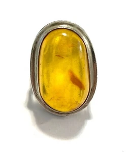 Silberring Bernstein Cabochon oval Polen Warschau 925er Sterling Silber Gr. 59 - Bild 1 von 7