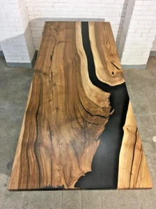 Black Epoxy Resin Art, Epoxy Resin Accacia Wood Table Top For Counter & Slabs - Picture 1 of 5