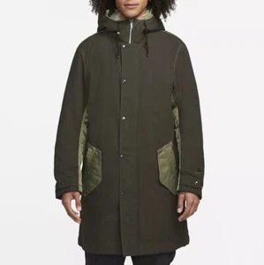 Nike Reversible Therma-Fit Green White Space Faux Fur Parka Coat Sz L DD6775 355 - Picture 1 of 6