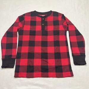 The Children’s Place Boys Longsleeve Thermal Henley Shirt Plaid Red/Black 5/6 S - Picture 1 of 8