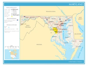 Map of the State of Maryland United States of America Political Physical Poster - Picture 1 of 2