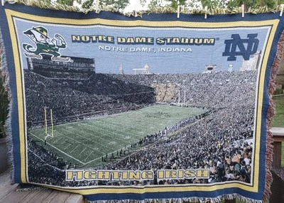 University Of Notre Dame Fighting Irish Throw Woven Crest  Blanket 50”x 58” VTG - Image 1 of 4