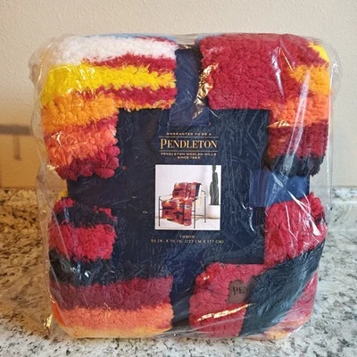 NEW Pendleton Sherpa Throw Blanket 50x70 Short Sands Red Multi - Image 1 of 4