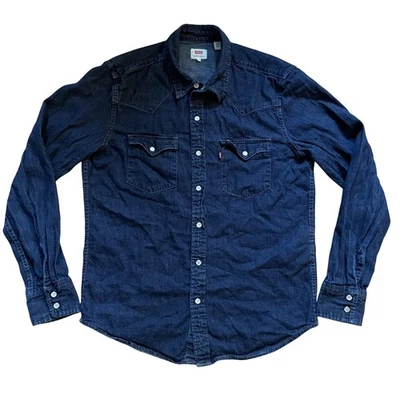 Levi's Denim Pearl Snap Shirt Mens Medium Blue Western Long Sleeve Sawtooth - Image 1 of 4