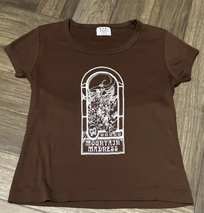 Vintage 70s Babydoll T Shirt Hippie Mountain Madness Graphic Medium Topic Knits - Picture 1 of 9