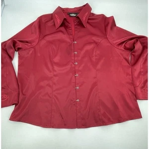 Sexy Top Vintage Años 90 Harley Davidson Rojo Satinado Llama Bordado Cierre Talla 2W - Imagen 1 de 15