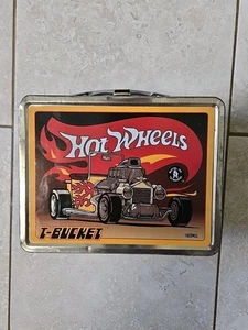 Vintage 1988 Thermos Hot Wheels T-Bucket Metal Lunchbox Rustic Dented No Thermos - Picture 1 of 6
