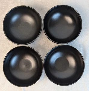 Set Of 4 Pfaltzgraff Night Surf Cereal Soup Bowls Matte Black Embossed Rings - Picture 1 of 6