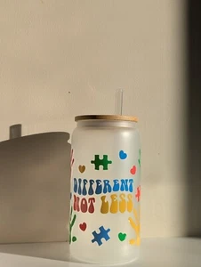 16 Unzen Milchglas Libbey Dose mit Bambusdeckel, Glas Strohhalm und Reinigungsbürste - Bild 1 von 2