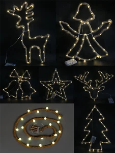 Christmas Rope Lights Silhouette Warm White LED Hemp Jute Wall Window Decoration - Picture 1 of 54