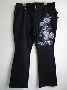 Floral Embellished Jeans IMAN Bootcut Plus Size 22 Black Stretchy NWT - Picture 1 of 8