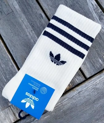 M or L  ADIDAS CREW SOCKS Light Cream Black 40-42 43-45 Gym Trainer box2 - Image 1 of 4