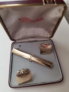 Vintage Shields Fifth Avenue Initial "E" Cufflinks & Tie Bar Clip Gold Tone. - Picture 1 of 6