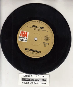 THE SANDPIPERS Louie, Louie 7" 45 rpm vinyl record RARE! + juke box title strip - Picture 1 of 2