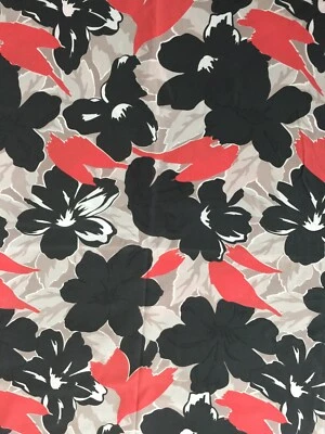 2 3/4yd. cut vintage faux silk fabric dress big floral print black grey new - Image 1 of 4
