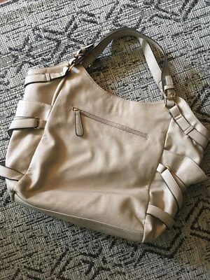 Cato HOBO HANDBAG Bone Color With Buckled Straps Hand Straps Floral Lining - Image 1 of 4