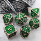 D4-D20 Metal Poly Dice Set of 7 DnD Dungeons & Dragons Green Bronze Embossed