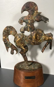 Brutalist Brass On Base Whimsical Bronze Horse Sculpture by Bill Lett, 9 1/4" - Picture 1 of 12