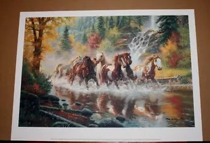 Born to Run by Mark Keathley Wild Horses Mountains Waterfall Limited Edition - Picture 1 of 6